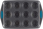 Rachael Ray Yum -o! Nonstick Bakeware 12-Cup Muffin Tin With Grips / Nonstick Cupcake Tin With Grips - 12 Cup, Gray