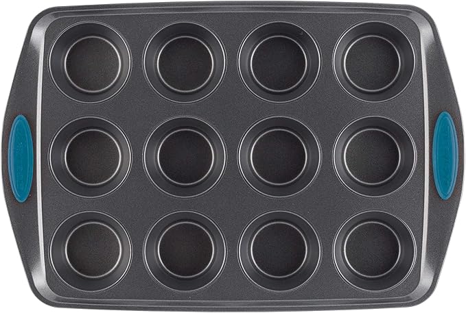 Rachael Ray Yum -o! Nonstick Bakeware 12-Cup Muffin Tin With Grips / Nonstick Cupcake Tin With Grips - 12 Cup, Gray