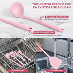 TeamFar Kitchen Cooking Utensils, 10 pcs Silicone Cooking Utensils Set, 446°F Heat Resistant Kitchen Gadgets Tools Set w/Spatula, Turners, Spoons, Soup Ladle, Pasta Server for Nonstick Cookware, Pink