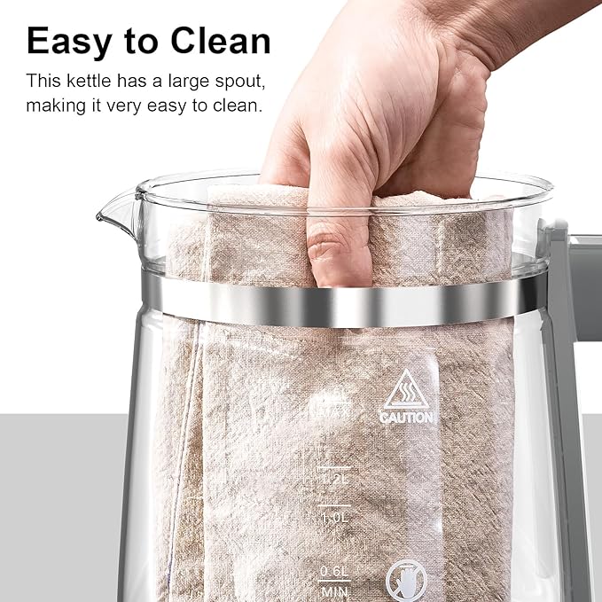 Electric Kettle, 1.5L Borosilicate Glass Hot Water Kettle Electric & Tea Kettle for Coffee or Tea, BPA Free, Auto Shut-Off, Stainless Steel, White, 1200w