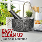 Priority Chef Heavy Duty Large Mortar and Pestle Set, 100% Granite, Non Slip Base, Make Fresh Guacamole, Salsa, Pesto, Stone Grinder Bowl, Herb Crusher, Spice Grinder, 4 Cup - Black