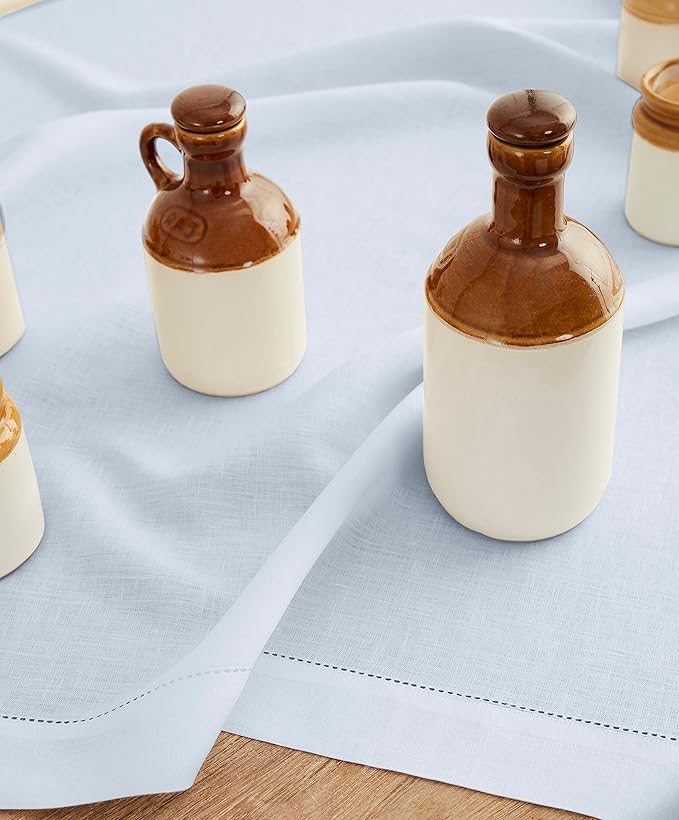 Solino Home Light Blue Linen Tablecloth 52 x 52 Inch - 100% Pure Linen Square Table Throw - Classic Hemstitch, Machine Washable Table Cloth for Summer