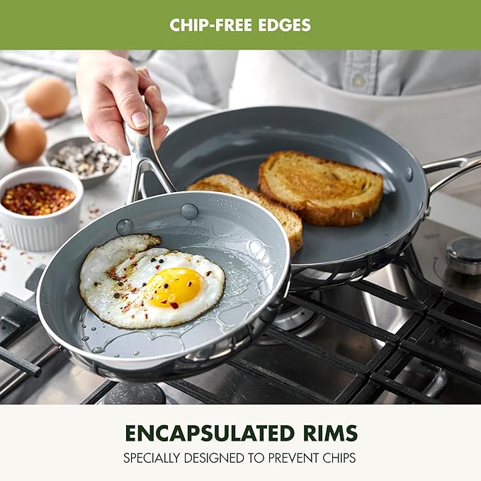 GreenPan Valencia Pro Tri-Ply Stainless Steel 8” and 10” Frying Pan Skillet Set, Ceramic Nonstick PFAS-Free Coating, Multi Clad Cookware, Induction, Dishwasher Oven and Broiler Safe
