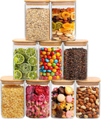 ComSaf 1.2 Qt Glass Storage Containers with Lids, Glass Jars with Lids, Clear Food Storage Jar, Square Canister Set of 9, Pantry Organizers and Storage for Cookie Flour Oat Pasta Tea Coffee Bean