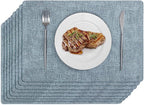 Softalker Vinyl Placemats Set of 8 - Faux Leather Heat Resistant Place Mats, 100% Waterproof Oilproof Wipe Clean Table Mats for Indoor & Outdoor Use, 17’’×12’’, Sky Blue