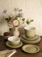 Famiware Garden Plates and Bowls Set for 6, 18-Piece Kitchen Dishes Dinnerware Set - Microwave and Dishwasher Safe, Scratch Resistant, Reactive Glaze and Embossed Stoneware Tableware, Yellow