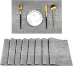Leetaltree Grey Placemats, Heat Resistant Non-Slip Place mats for Dining Table, Washable Durable PVC Vinyl Woven Table Mats (Set of 8)