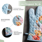 Maison d' Hermine 100% Cotton Oven Mitt & Pot Holder Set (7.5"x13" & 8"x8") Heat Resistant BBQ Cooking Gloves with Loop, Baking, Grilling, Kitchen, Handling Hot Pans Spring/Summer (Ibiza)
