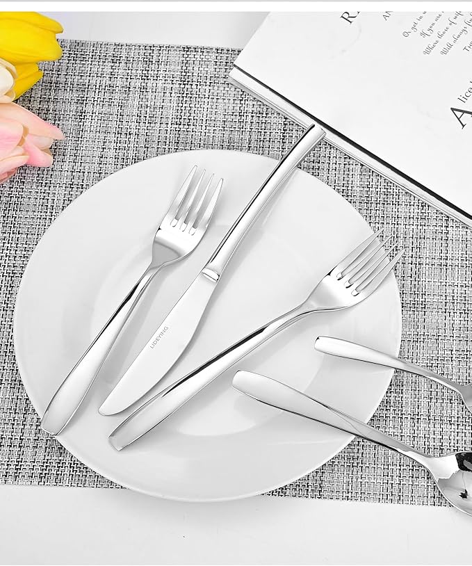 60 Piece Silverware Set,Stainless Steel Flatware Set for 12,18/0 Rust-Proof Cutlery Set with Forks & Spoons,Mirror Polished Dishwasher Safe - Heavy Duty Tableware for Home & Dining