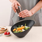 Bamboo Fiber Salad Bowls, 2 Packs Serving Black, Compostable 33 Ounce Elegant Black Angled Bowls for Salad, Pasta, Soup, Prep, Ideal for Home and Restaurant
