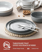 Famiware Milkyway Plates and Bowls Sets, 12 Pieces Stoneware Dinnerware Sets, Dishes Set for 4, White & Dark Gray