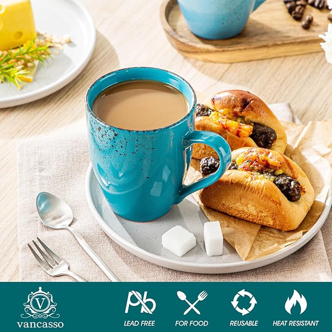vancasso Navia Coffee Mug Set of 4, Ceramic 12 Oz Coffee Cups for Cappuccino, Latte, Tea, Multi Blue