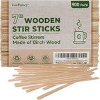 LotFancy 900Pcs Coffee Stirrers, 7 inch Birch Wood Coffee Stir Sticks, Sturdy Wooden Sticks, Great for Your Coffee Nook, Splinter Free, Round End