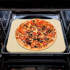 Pizza Grilling Tool Kit - Including 15 x 12 inch Pizza Stone with Metal Handle Rack, Rocker Pizza Cutter Blade with Wooden Safer Grip & Protective Cover – Premium Pizza Oven Grill Accessories
