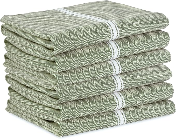 LANE LINEN Kitchen Towels Set - 100% Pure Cotton Dish Towels for Kitchen, Super Absorbent Kitchen Hand Towel, Tea Towels, Soft & Durable Dish Cloths, Pack of 6 – 14”x25”, Olive