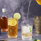 Glassware Drinking Glasses Set of 8, 14 oz Highball Glasses & 10 oz Ribbed Glass Cups, Vintage Glassware for Water, Juice, Cocktail, Whiskey (Clear)