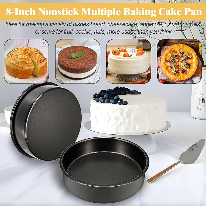8 Inch Cake Pan Set of 3, Nonstick Baking Pans Set with 100PCS Pre-cut Parchment Paper for Layer Cakes, Durable Round Cake Pans Sets for Baking for Birthday Christmas, Dishwasher Safe