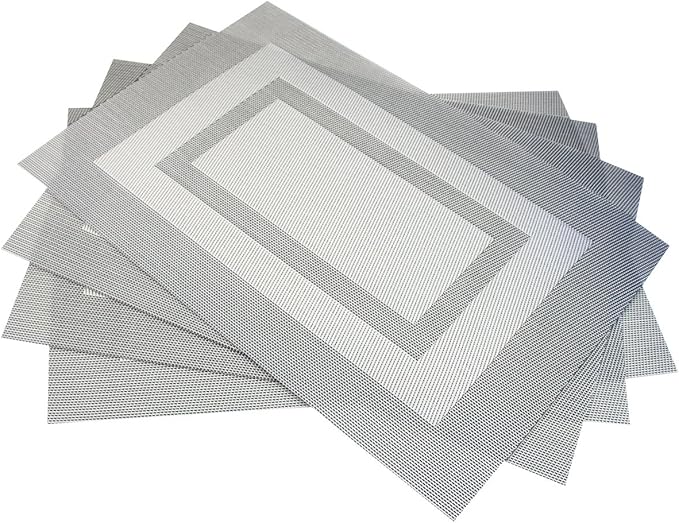 PIGCHCY Placemats - Heat Resistant, Washable Woven Table Mats - Durable Vinyl - Set of 4 (Silver Black)