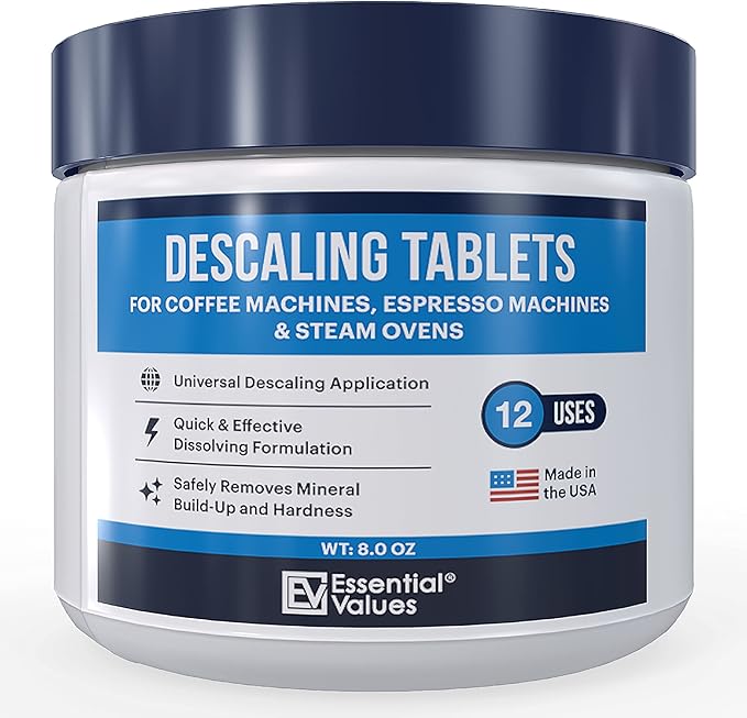 Essential Values Descaling Tablets (24 Count/Up To 24 Uses) For Jura, Miele, Bosch, Tassimo Espresso Machines and Miele Steam Ovens