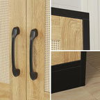Kitchen Pantry Cabinet, 67" Tall Rattan Storage Cabinet with Doors and Adjustable Shelves, Wooden Linen Pantry Cupboard for Small Spaces Laundry Room Bathroom, Food Snack Towels Storage, Black