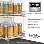 LYNK PROFESSIONAL® Élite™ Pull Out Spice Rack Organizer for Inside Kitchen Cabinets - 8-1/4 inch Wide - Slide Out Drawer – Wood/Chrome Sliding Spice Cabinet Organization Shelf Racks - 2 Tier