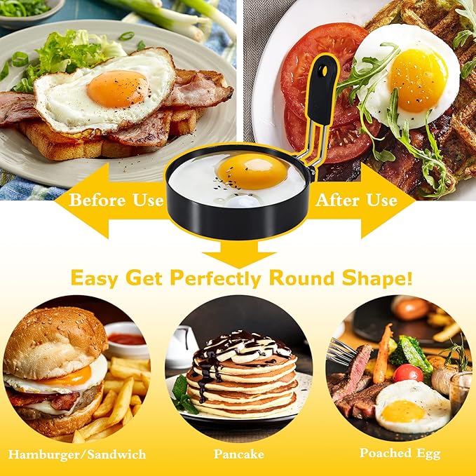 3 packs 3.5'' Egg Rings Set with Silicone Handle, Stainless Steel Egg Cooking Rings，Nonstick，For Frying Eggs and Egg Mcmuffins, Egg Mold For Breakfast