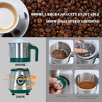 Versatile Kitchen Grinder | 500W Electric Mill | Grinds Spices, Nuts, Grains, Coffee | 3 Stainless Steel Blades | Dry Use (Green)
