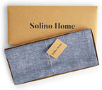 Solino Home Linen Small Table Runner 48 Inches - Athena, 100% Pure Linen Chambray Indigo Table Runner 14 x 48 Inch Ideal for Dresser and Coffee Tables - Summer