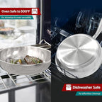 Sunhouse – 9.5 Inch / 24 cm Stainless Steel Frying Pan, Tri-Ply Stainless Steel Construction, PFOA-FREE, Stay-Cool Handle, Induction Compatible with All Cooktops, Dishwasher Safe