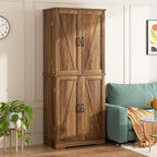 Shintenchi Kitchen Pantry Cabinet, Freestanding Farmhouse Storage Cabinet with 8 Door Shelves, 2 Cabinets and 1 Drawer, Tall Cupboard for Kitchen, Living Room, Dining Room and Bathroom, Rustic Brown