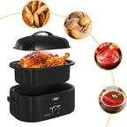 Sunvivi 20-Quart Roaster Oven with Self-Basting Lid, Electric Turkey Roaster Oven with Removable Pan and Rack, Stainless Steel, Black