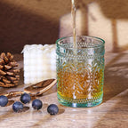 Glassware set of 4, Vintage Drinking Glasses, 10oz Heavy Duty Glass Cups, Colored Glassware Set, Embossed Glasses Set for Party Wedding Home Office Glassesware Gift