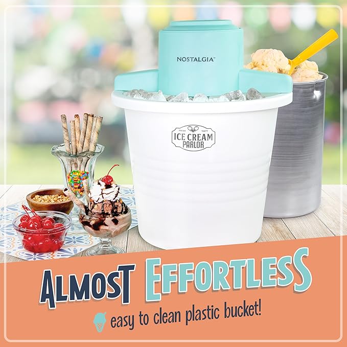 Nostalgia Electric Ice Cream Maker – Parlor Style, Old Fashioned Soft Serve Ice Cream Machine Makes Frozen Yogurt or Gelato in Minutes - Fun Kitchen Appliance – White - 4 Quart
