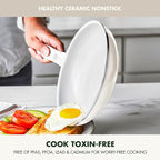 GreenPan Dover 8” 10” 2 Piece Frying Pan Skillet Set, Non-Toxic PFAS-Free Ceramic Nonstick Coating, Sear Saute Fry Egg Omlete, Dishwasher & Oven Safe, Stay Cool Handle, Easy Pour Rims, Cream White