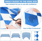 100 Ft x 54 Inch Oktoberfest Plastic Tablecloth Roll with Slide Cutter Box Disposable Bavarian Blue & White Argyle Design, Waterproof Blue Diamond Table Cover for Festivals Events Party Decor