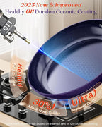 Nuwave Essential Series 5PC Ceramic Cookware Set PFAS-Free, G11 Duralon Blue Coating, Pots and Pans Set Non Stick, Diamond Scratch-Resistant,Stay-Cool Handle, Metal Lid,Induction Ready,Dishwasher Safe