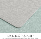 MOSAYT Vinyl Placemats Set of 6, Heat Resistant Place Mats 100% Waterproof Washable & Wipeable Faux Leather Reversible Table Mats for Kitchen Dining Party Outdoor, 12" x 17", Light Grey/Aqua
