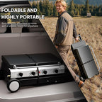 ROVSUN 4 Burner Foldable Propane Griddle with Wheels, Enameled Tray & Lid, 40000 BTU Portable Rolling Flat Top Gas Grill with Electronic Ignition & Regulator for Outdoor Cooking Camping BBQ Tailgating