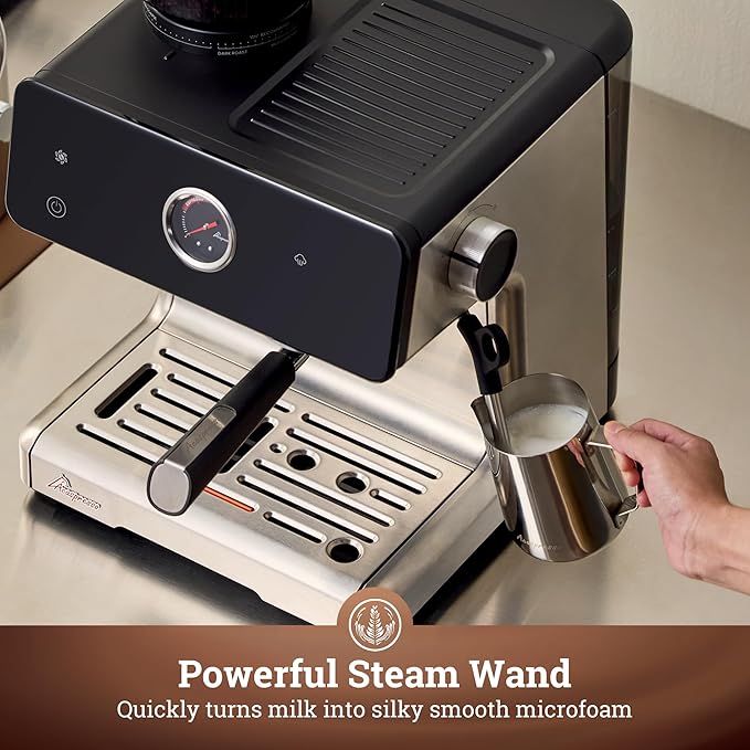 Auto Distribute & Tamp Espresso Machine with Grinder, Barista Coffee Machine with Cold Brew, Milk Frother for Latte, Cappuccino Machine for Home, Easy 2-Step Espresso Brewing for Beginner