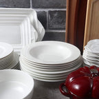 Artena 8 Ounces Pasta Bowls Set of 4, 8.5 inch Soup Bowls, Advanced Porcelain Salad Bowl, Wide Rim Pasta Plates, Shallow Bowls for Kitchen, Rimmed White Plates and Bowls Set, Microwave Oven Safe