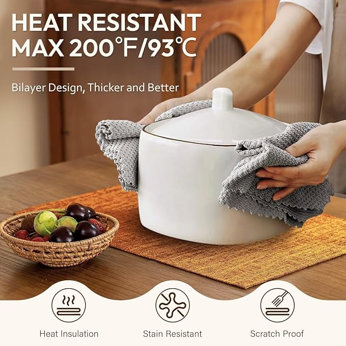 Blue Forest Placemats Set of 8, Dual-Layered Thickened Faux Linen Cloth Place Mats Heat Resistant Machine Washable Wrinkle Free Table Mats Indoor/Outdoor (Orange)