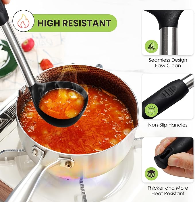 Large Cooking Utensils Set, 35 Pcs Kitchen Utensils Set with Holder, Silicone Spatula Set with Stainless Steel Handle, Whisk, Basting Brush, Kitchen Gadgets for Nonstick Cookware (Black)