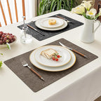 Romanstile Reversible Vinyl Placemats Set of 8, Faux Leather 100% Waterproof Oil-Proof Wipeable Place Mats, Heat Resistant Dual Sided Table Mats for Kitchen/Dining/Party (Grey Brown, 12 x 17 Inch)