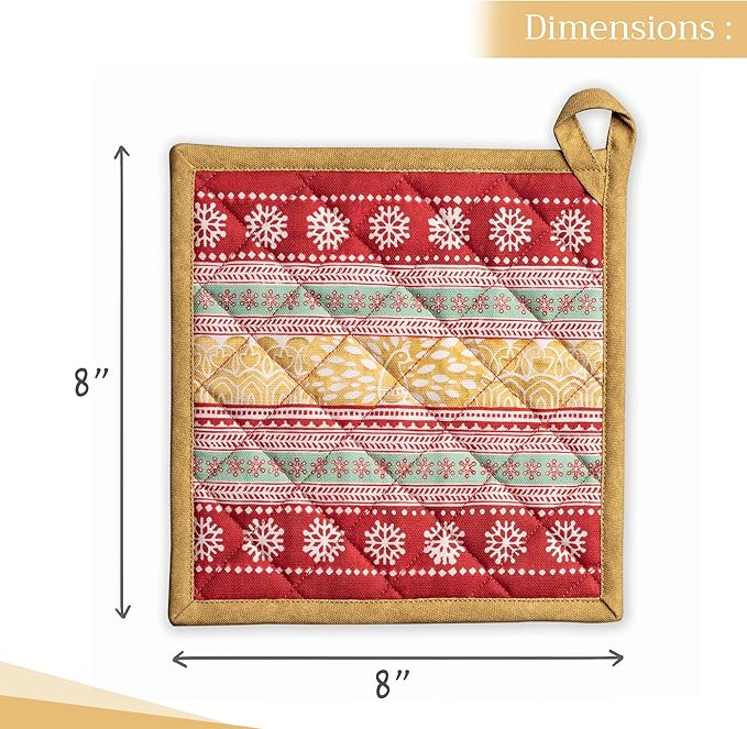 Maison d' Hermine Pot Holders Set 100% Cotton Heat Resistant Potholders 8" x 8" Hot Pads with Loop BBQ, Cooking, Baking, Grilling, Kitchen, Handling Hot Pans (Pack of 2, Sofia)