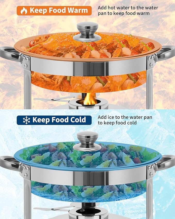 Garvee 2 Pack Chafing Dishes for Buffet, 5 QT Round Buffet Servers and Food Warmer Set with Lid, Stainless Steel Chafers for Catering Parties Wedding Banquet, Silver