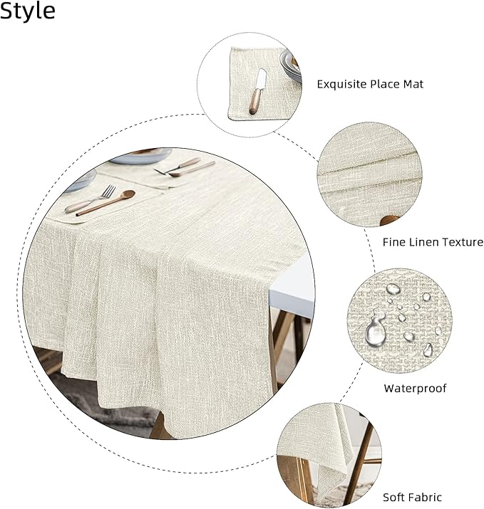 Waterproof Cotton Linen Tablecloths Rectangle Dining Table Cloth, Wipe Clean Indoor & Outdoor Table Cover for Buffet Party and Banquets, Wrinkle Resistant（54"x120"） Beige