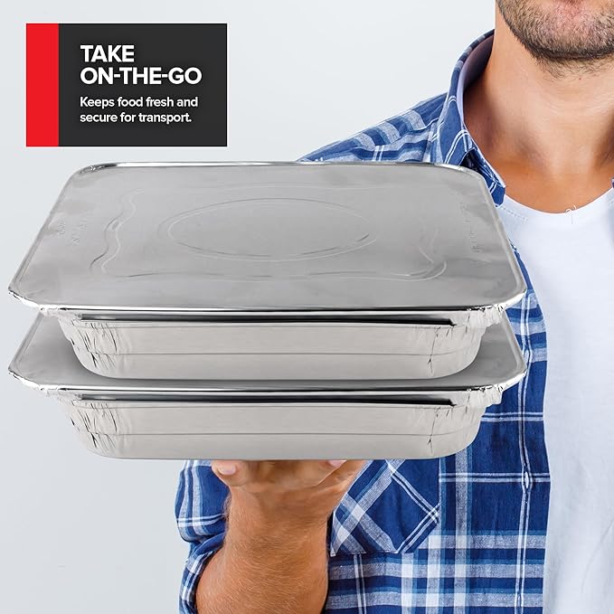 Stock Your Home (Set of 30) 9 x 13 Disposable Aluminum Pans with Lids - (30) Heavy Duty Foil Pans with Lids 9x13 (30) Foil Pan Covers, Food Catering Containers for Baking, Cooking, Heating, Storage