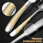 Lemeya 40-Piece Hammered Silver Gold Silverware Set for 8 with Serrated Forging Knives,18/10 Stainless Steel Modern Flatware Set,Unique Cutlery Set Spoons and Forks Set,Mirror Polished,Dishwasher Safe