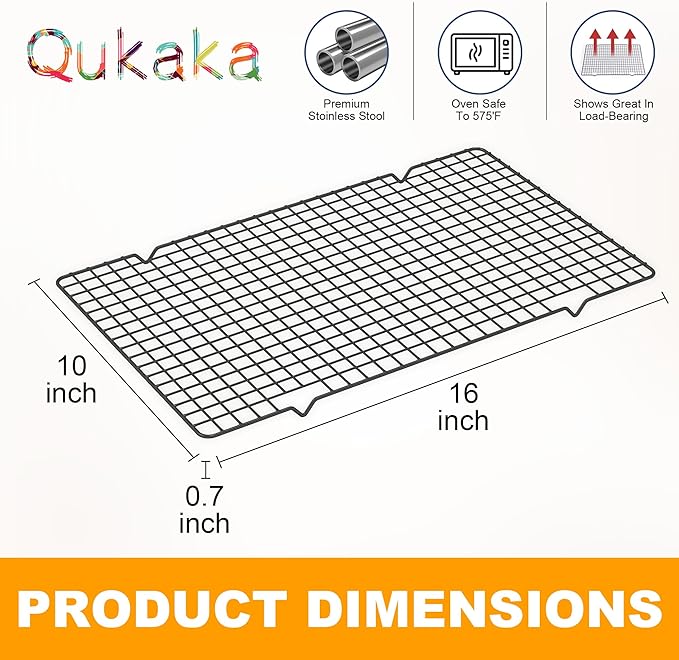 2PCS Cooling Racks for Cooking and Baking - 10" x 16"Heavy Duty Stainless Steel Wire Rack for Baking, Grilling, Roasting - Oven & Dishwasher Safe - Fits Half Sheet Pan（Black）