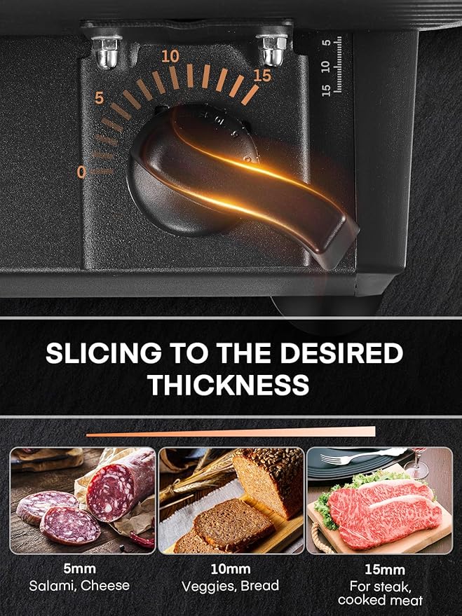 FOHERE Electric Meat Slicer 200W Deli Slicer for Home with Removable Two 7.5” Blades, 0-15mm Precision Thickness Adjustment Knob Cut Deli Food, Meat Ham Bread Fruit, Include Food Carriage, Black